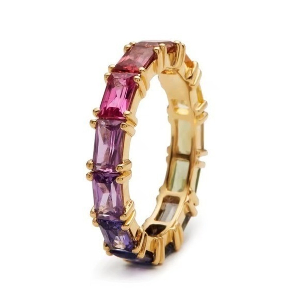 NWT Rainbow Baguette Gemstone Eternity Band Ring Gold Plated Size 8